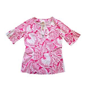 Robert Graham Women Top Pink Paisley V Neck Embezzled Blouse Boho Size Medium